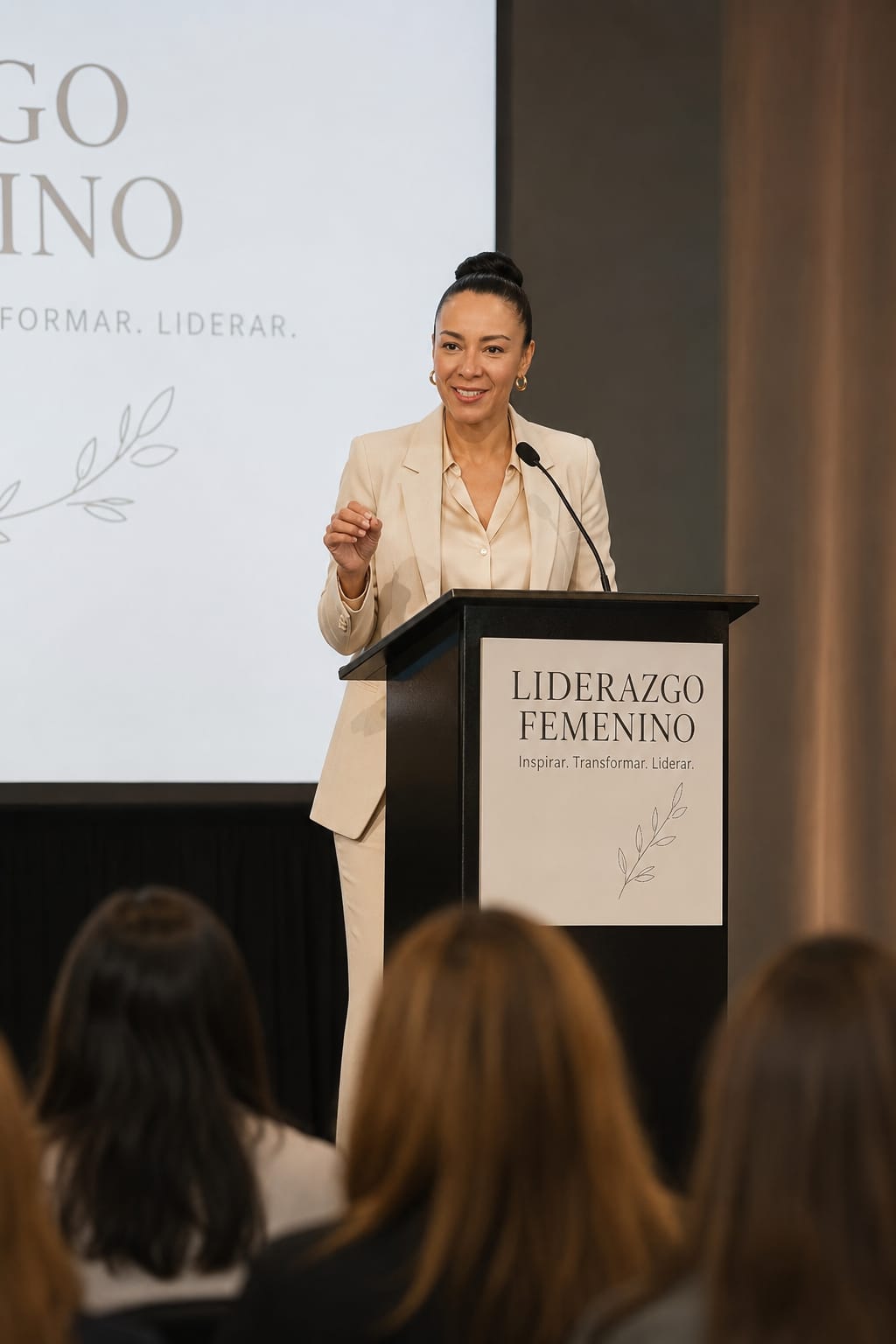 Atalía Isaid Ordóñez impartiendo conferencia sobre liderazgo femenino